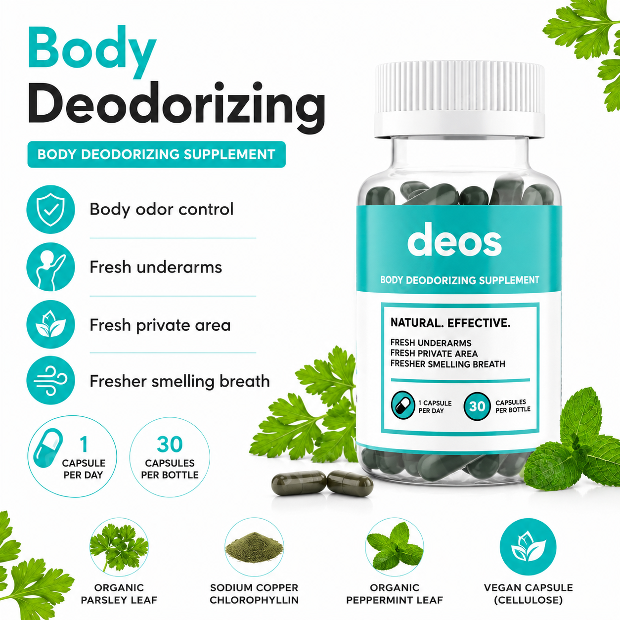PureScnt Body Deodorizing Supplement — All Day Freshness From Within (30 capsules)